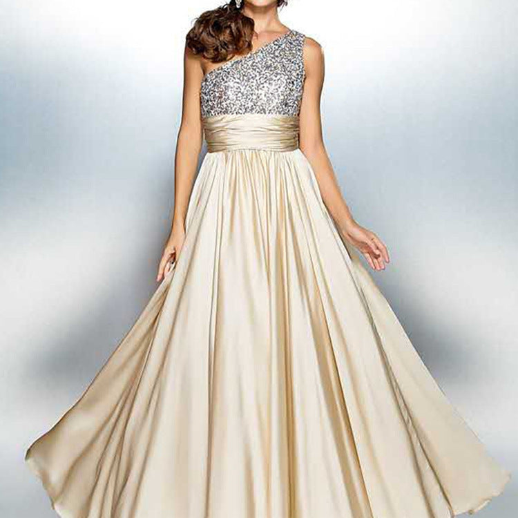 Beige Off-Shoulder Swing Evening Dress