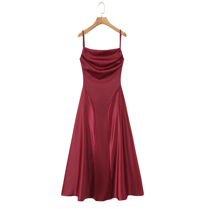 Cross-Back Lace-Up Satin Slip Dress