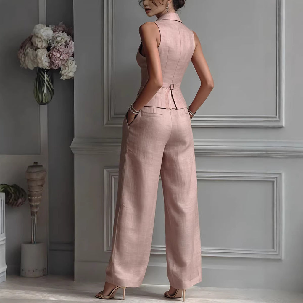 Sleeveless Vest & Wide-Leg Pants Co-ord Set