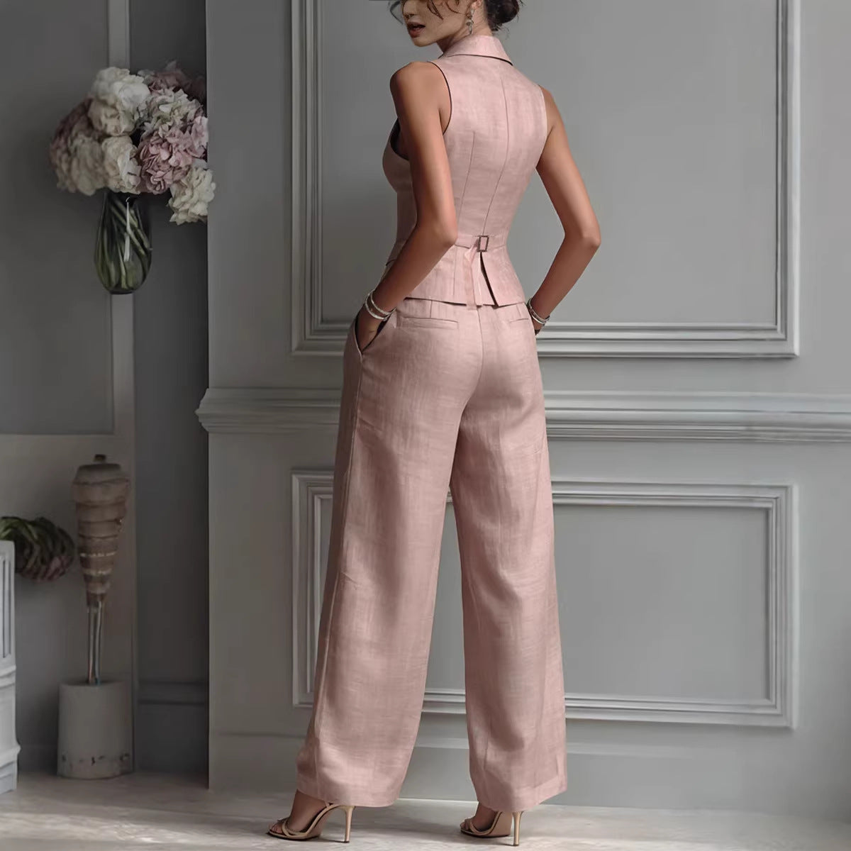 Sleeveless Vest & Wide-Leg Pants Co-ord Set