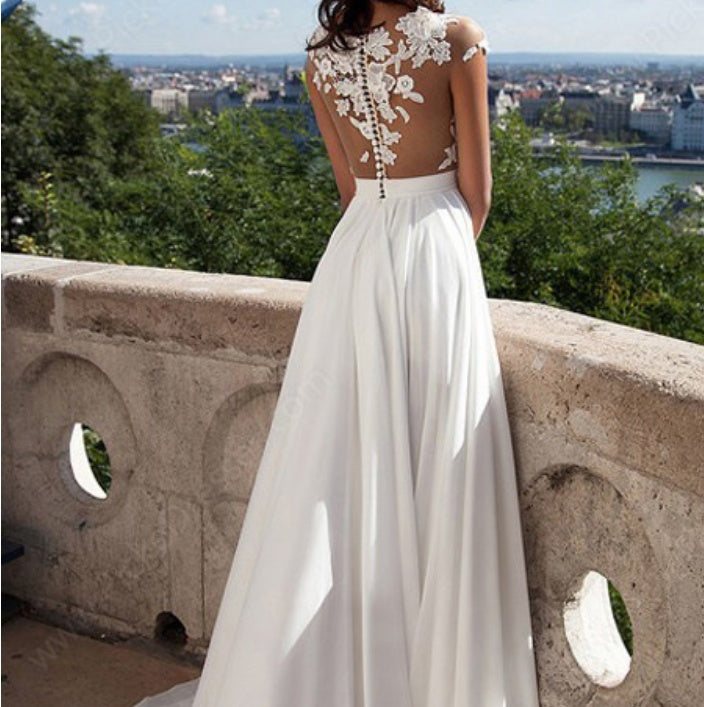 White Lace Split Evening Dress