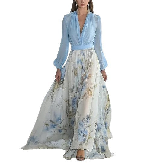 Puff Sleeve Lace-Up Maxi Dress