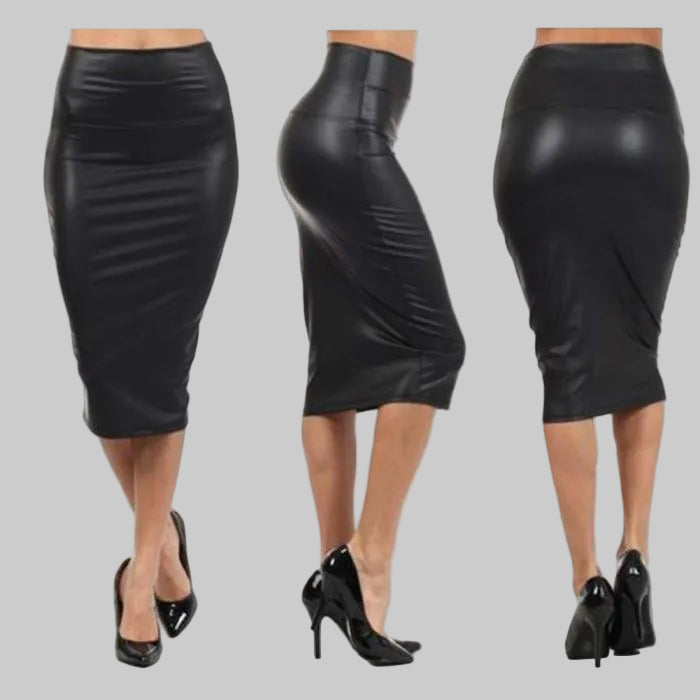 High Waist Faux Leather Bodycon Pencil Skirt