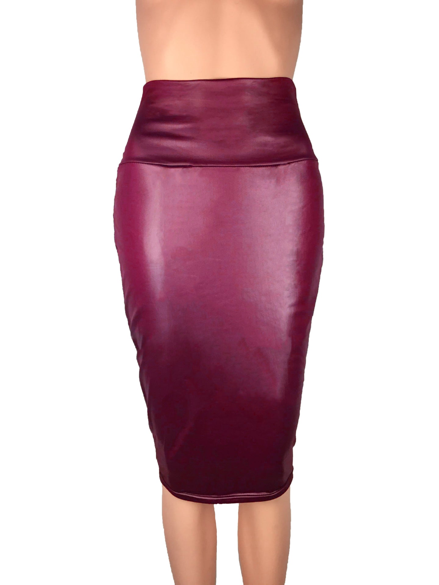 High Waist Faux Leather Bodycon Pencil Skirt