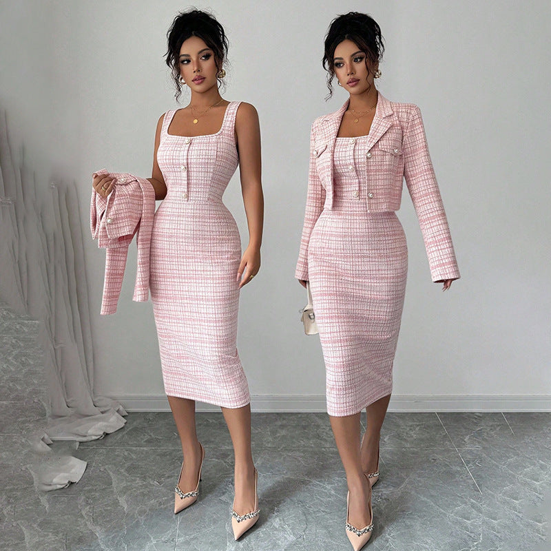 Plaid Short Jacket & Skirt Co-ord Set
