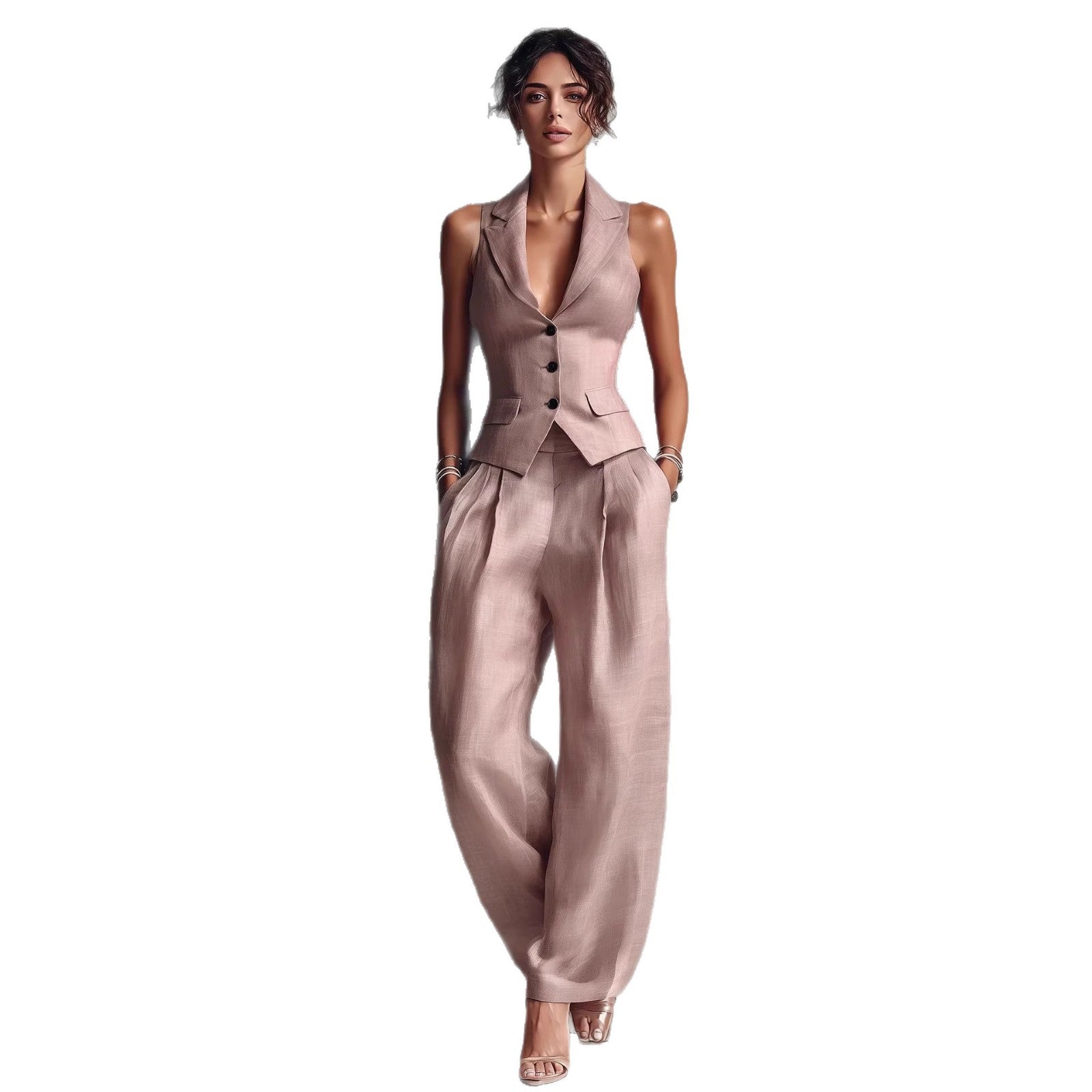 Sleeveless Vest & Wide-Leg Pants Co-ord Set