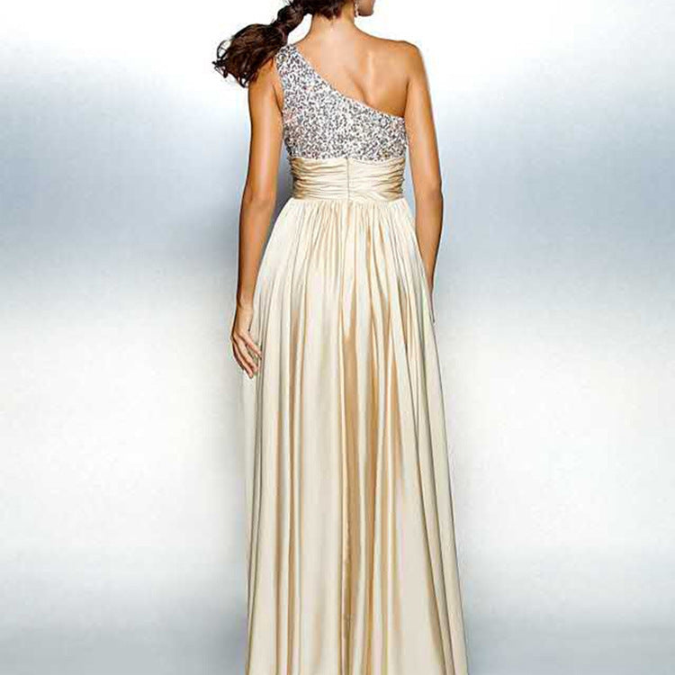 Beige Off-Shoulder Swing Evening Dress
