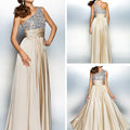 Beige Off-Shoulder Swing Evening Dress