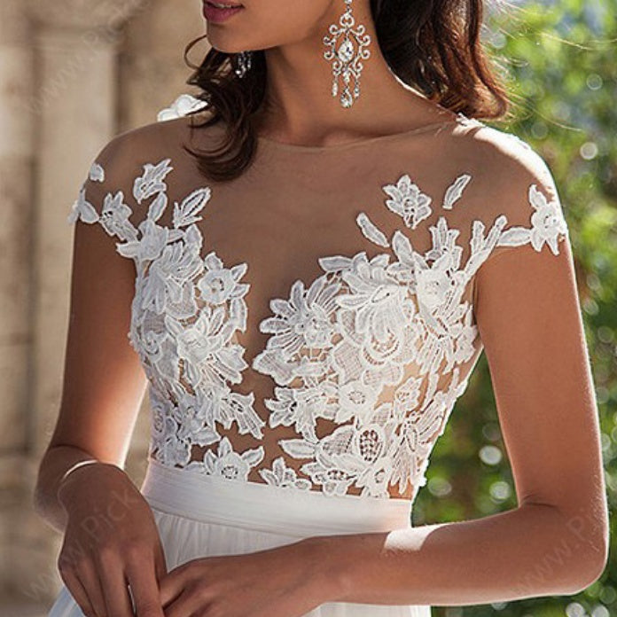 White Lace Split Evening Dress