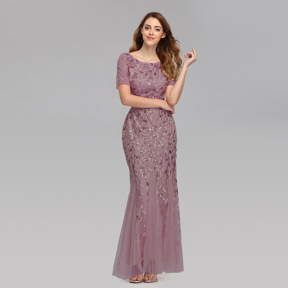 Lace Embroidered Evening Dress