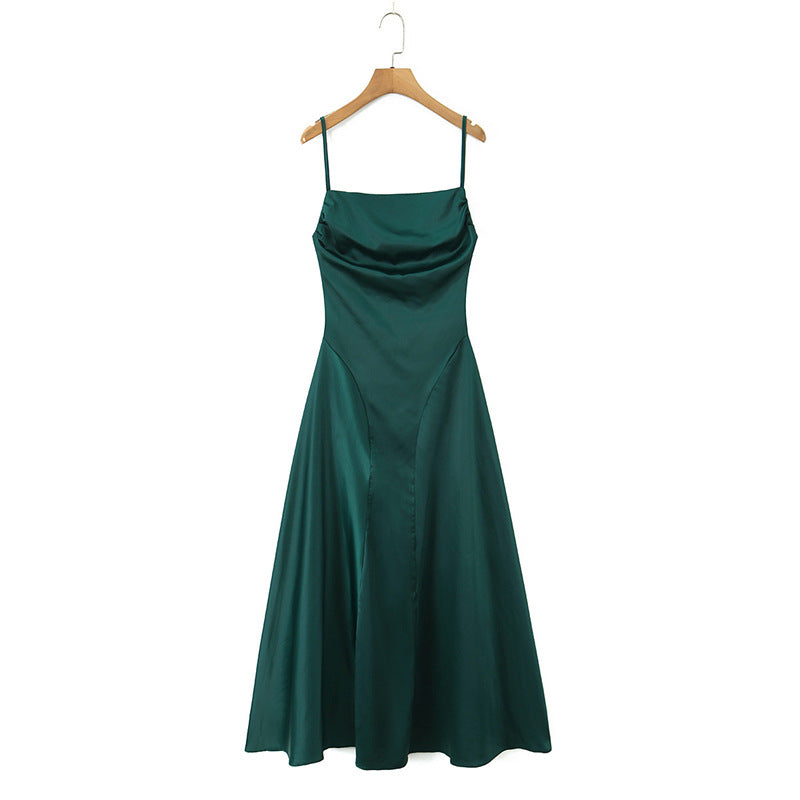 Cross-Back Lace-Up Satin Slip Dress