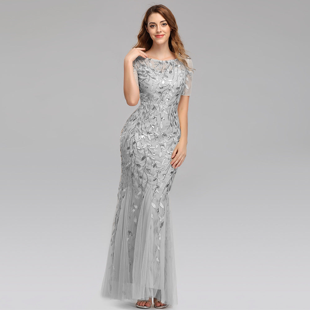 Lace Embroidered Evening Dress
