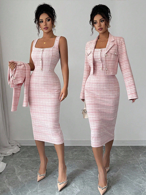 Plaid Short Jacket & Skirt Co-ord Set