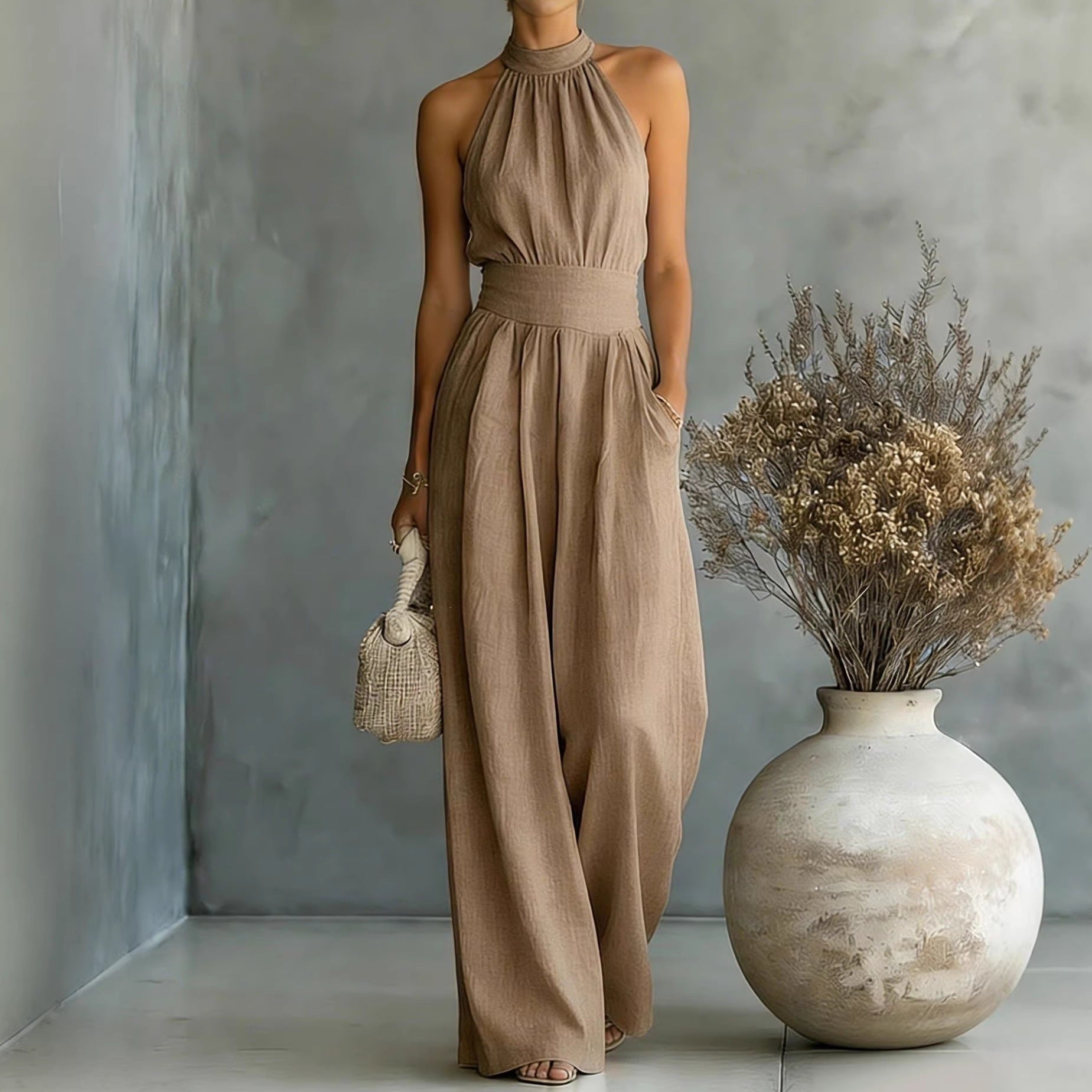 Sleeveless Halter Loose Jumpsuit