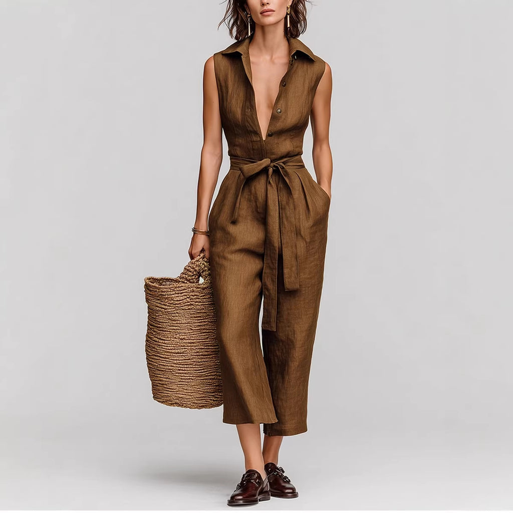 High-Waist Wide-Leg Lace-Up Jumpsuit