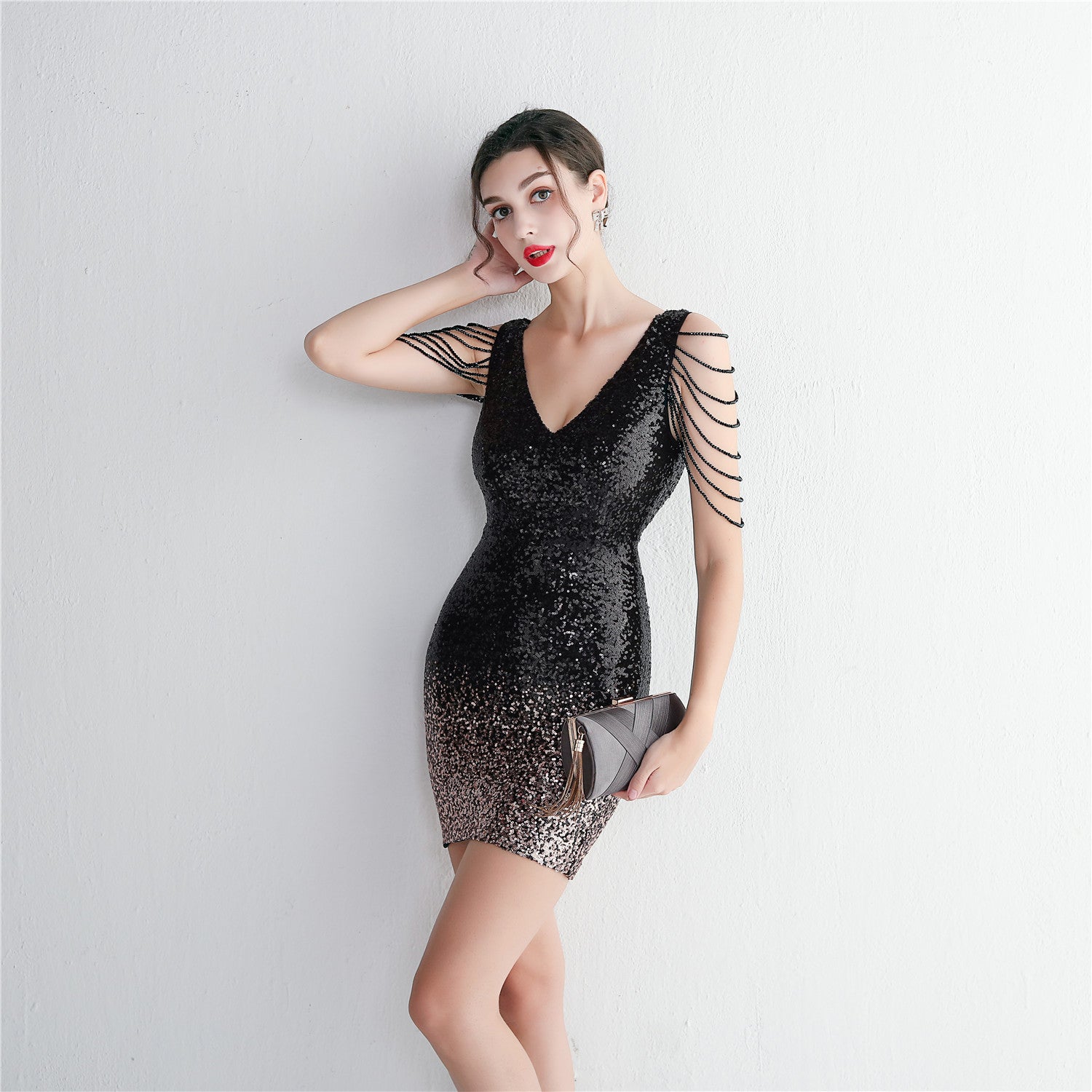 Grand Beaded Gradient Evening Dress