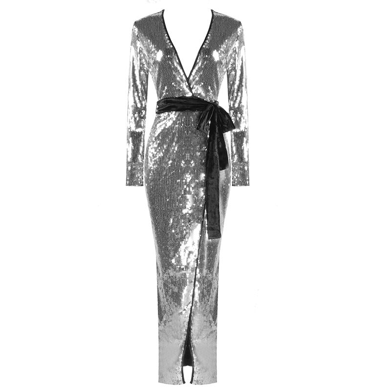 Silver Maxi Evening Dress