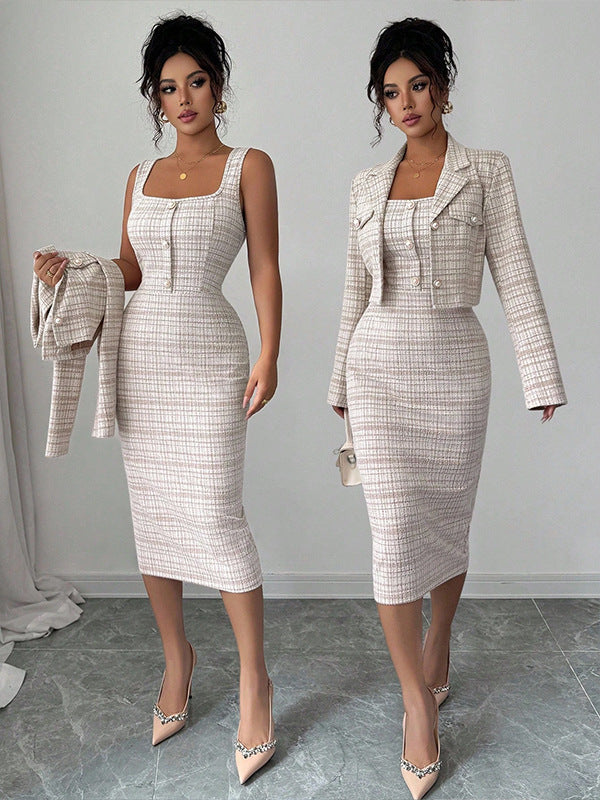 Plaid Short Jacket & Skirt Co-ord Set