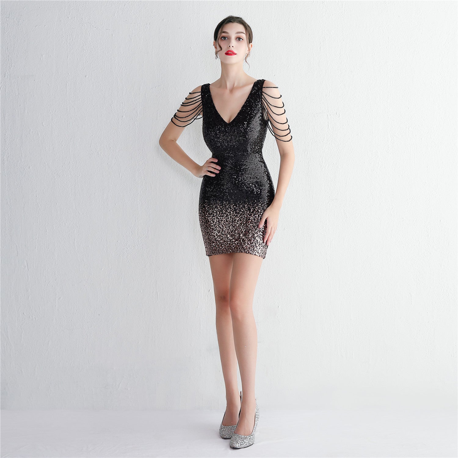 Grand Beaded Gradient Evening Dress
