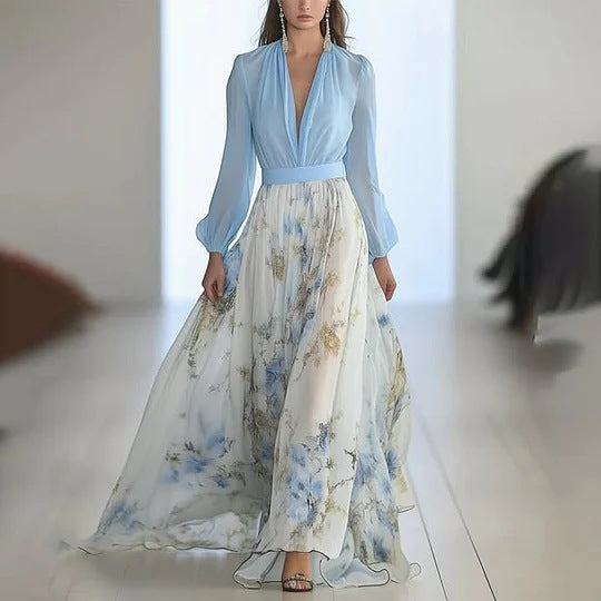 Puff Sleeve Lace-Up Maxi Dress