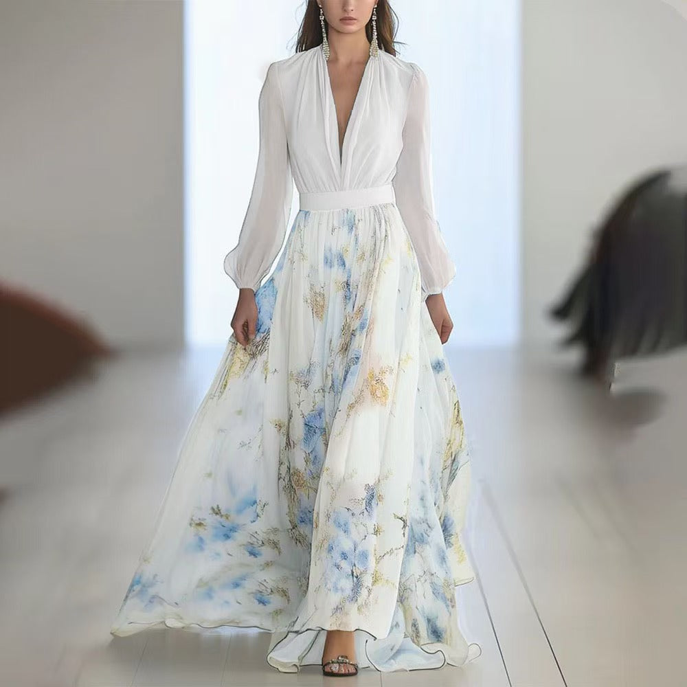 Puff Sleeve Lace-Up Maxi Dress