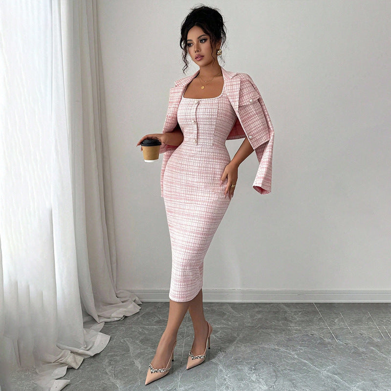 Plaid Short Jacket & Skirt Co-ord Set