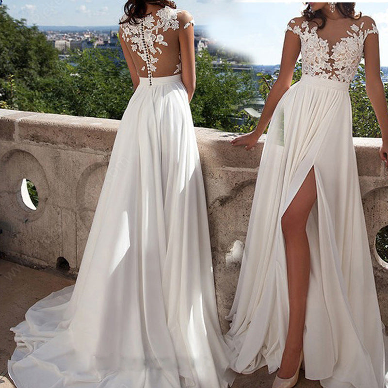 White Lace Split Evening Dress