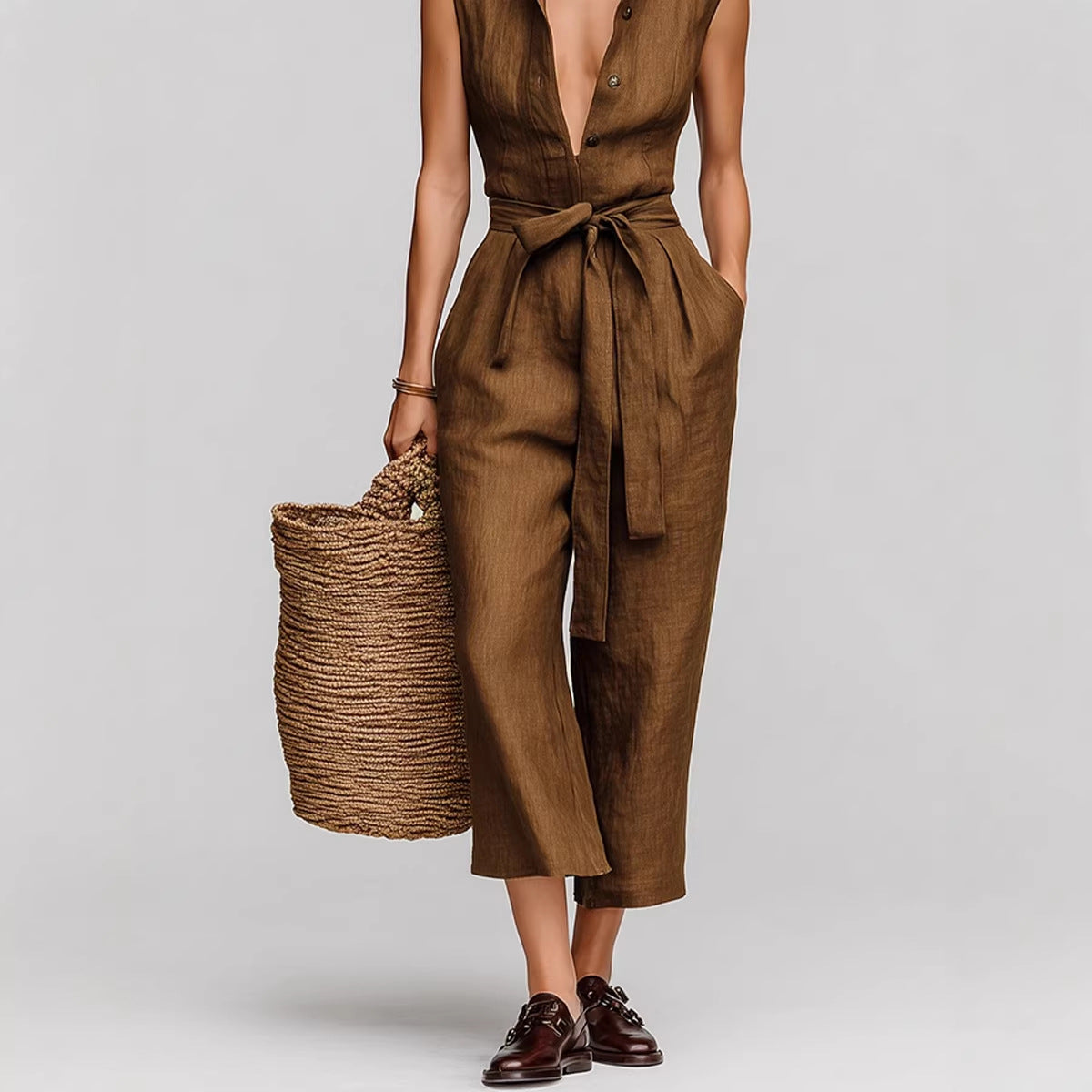 High-Waist Wide-Leg Lace-Up Jumpsuit