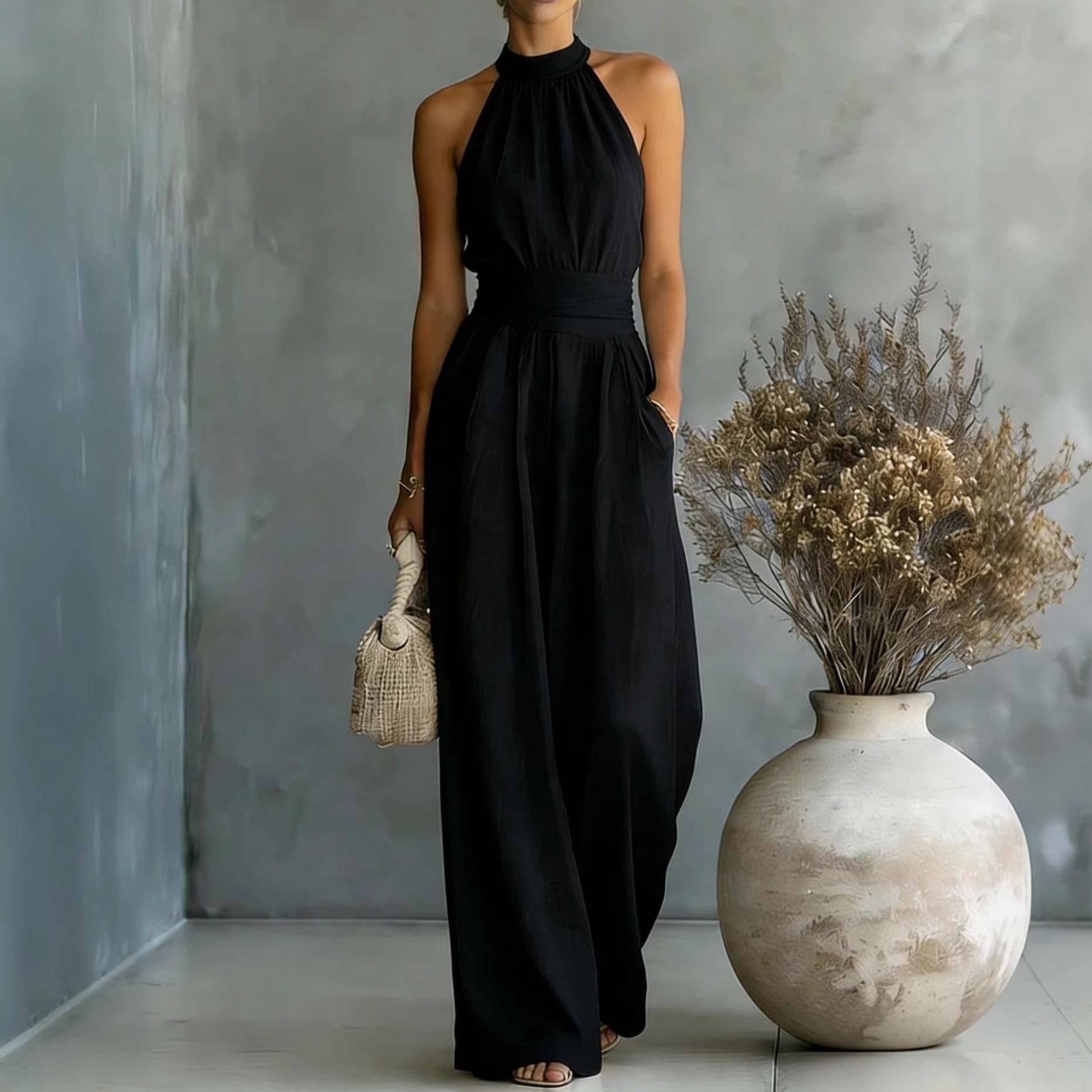 Sleeveless Halter Loose Jumpsuit