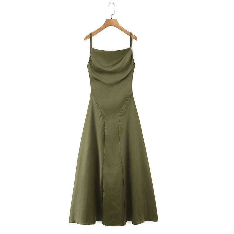 Cross-Back Lace-Up Satin Slip Dress