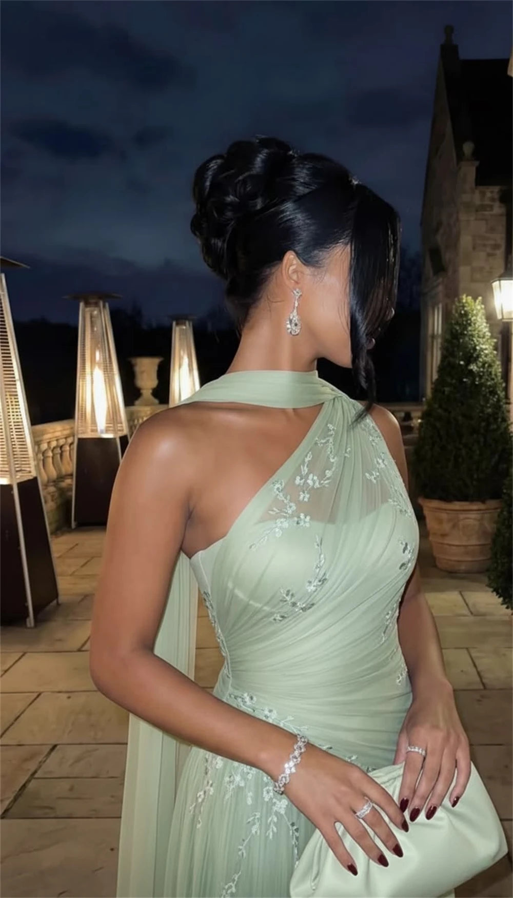 Light Green Floral Embroidery A-Line Prom Dress