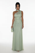 Light Green Floral Embroidery A-Line Prom Dress