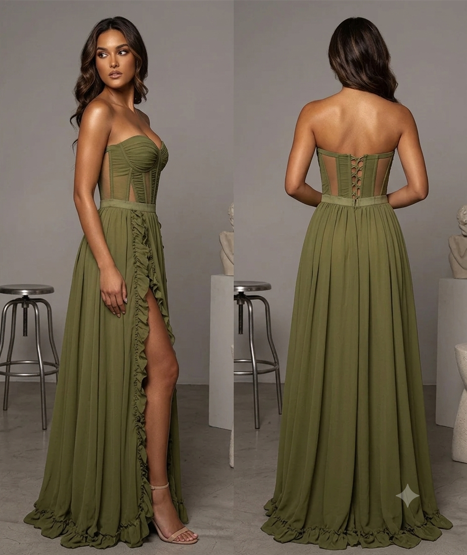 Eightree Sexy Green Beach Prom Dresses Chiffon Night Sweetheart Side Slits Party Gowns Formal Occasion Dress Gown Customized