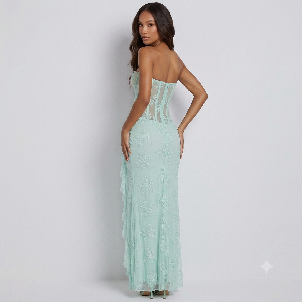Lace High Slit Corset Back Prom Gown – Floor-Length, Custom