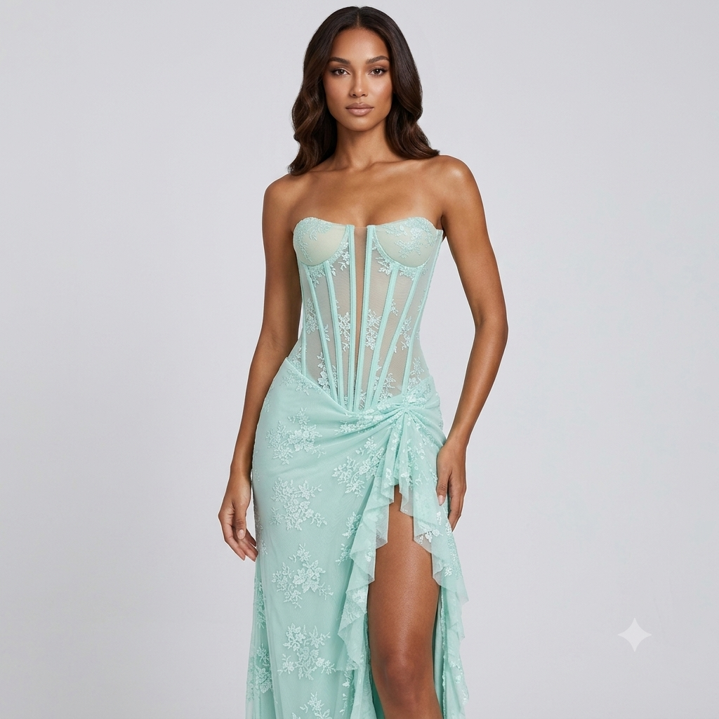 Lace High Slit Corset Back Prom Gown – Floor-Length, Custom