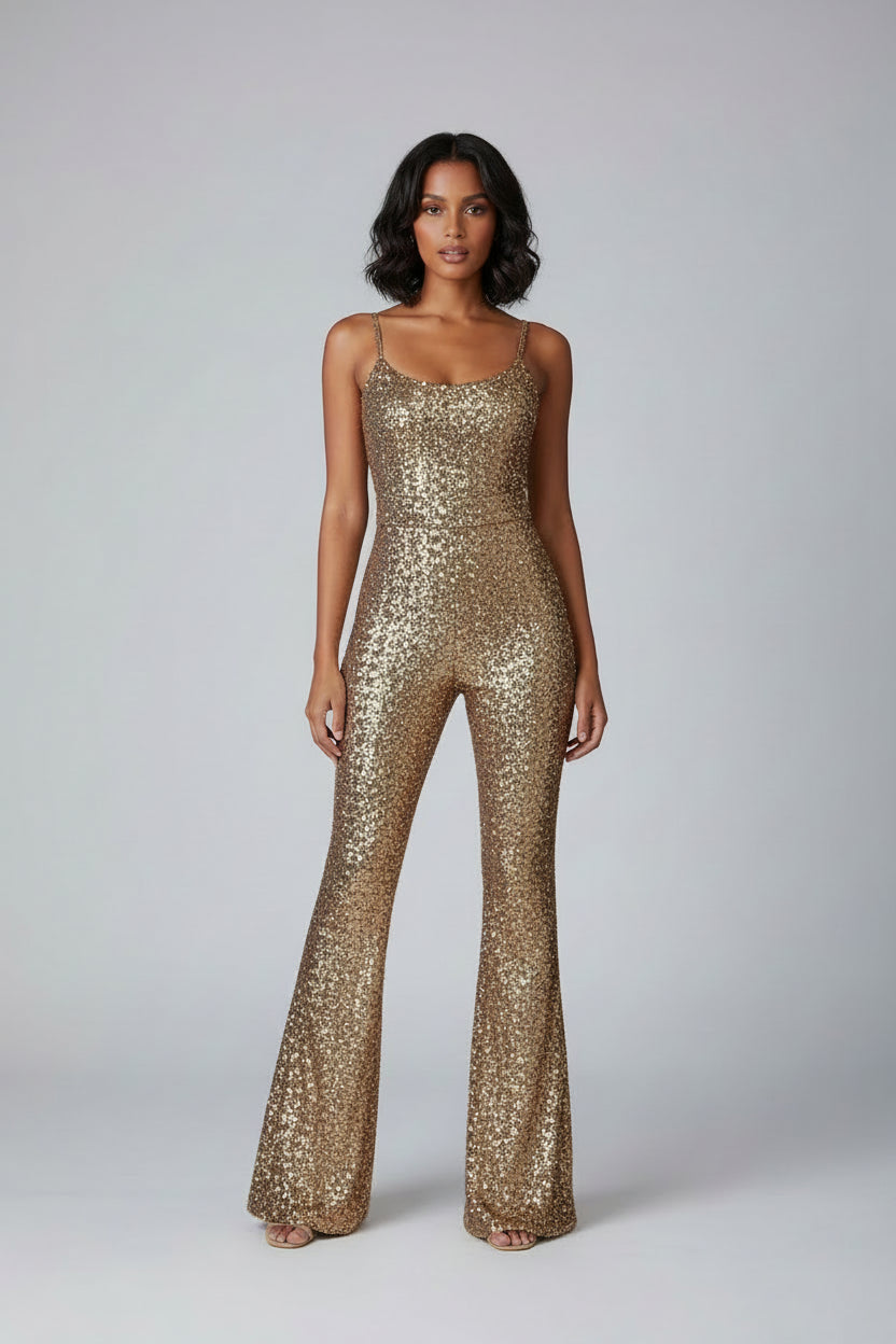 Backless Halter Mesh Jacquard Jumpsuit