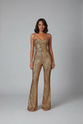Backless Halter Mesh Jacquard Jumpsuit