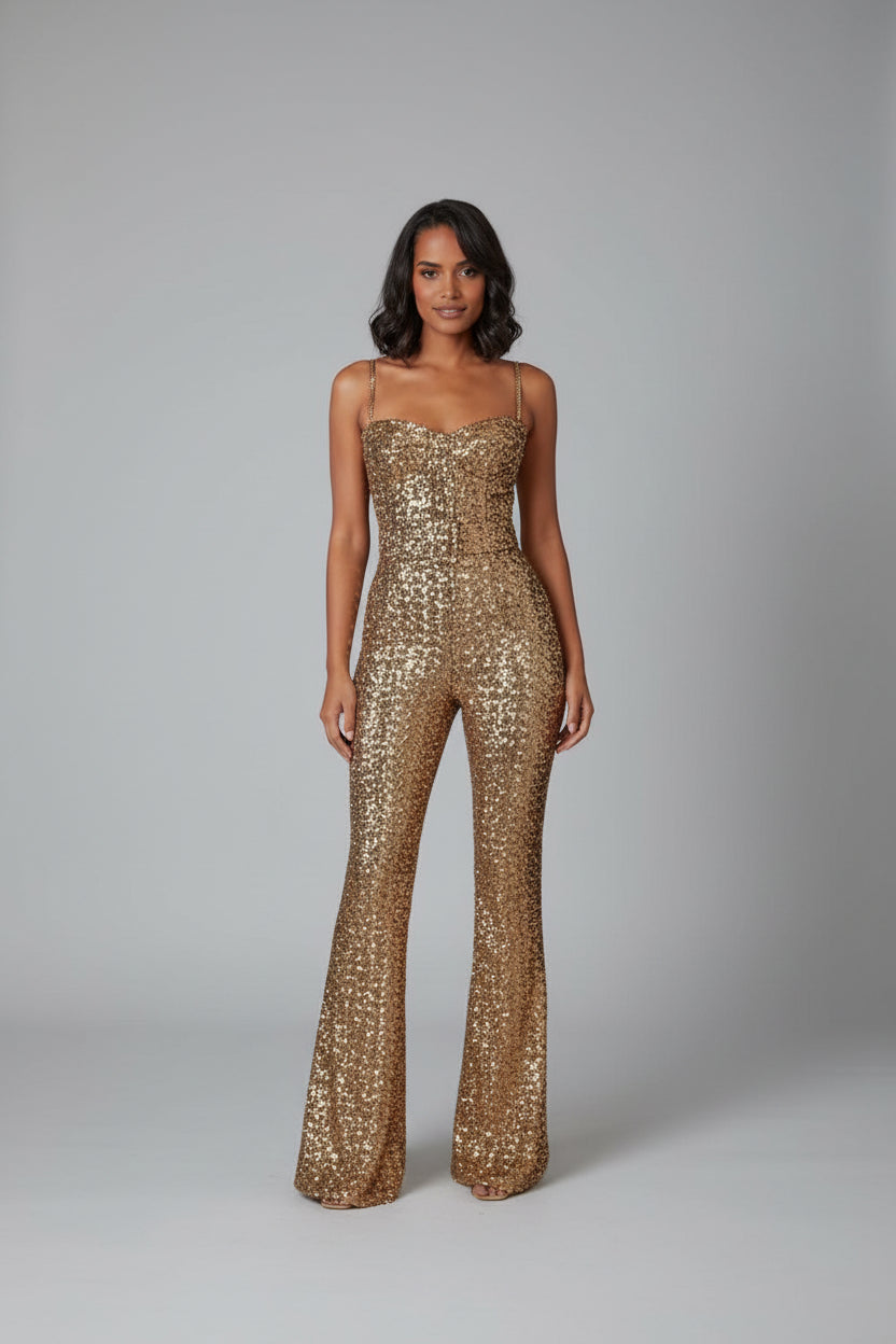 Backless Halter Mesh Jacquard Jumpsuit