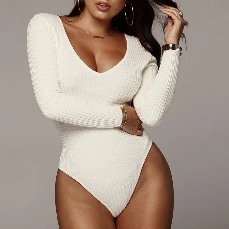 V-Neck Bodycon Knit Romper