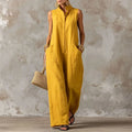 Sleeveless Stand Neck Loose Straight-Leg Maxi Jumpsuit with Pockets