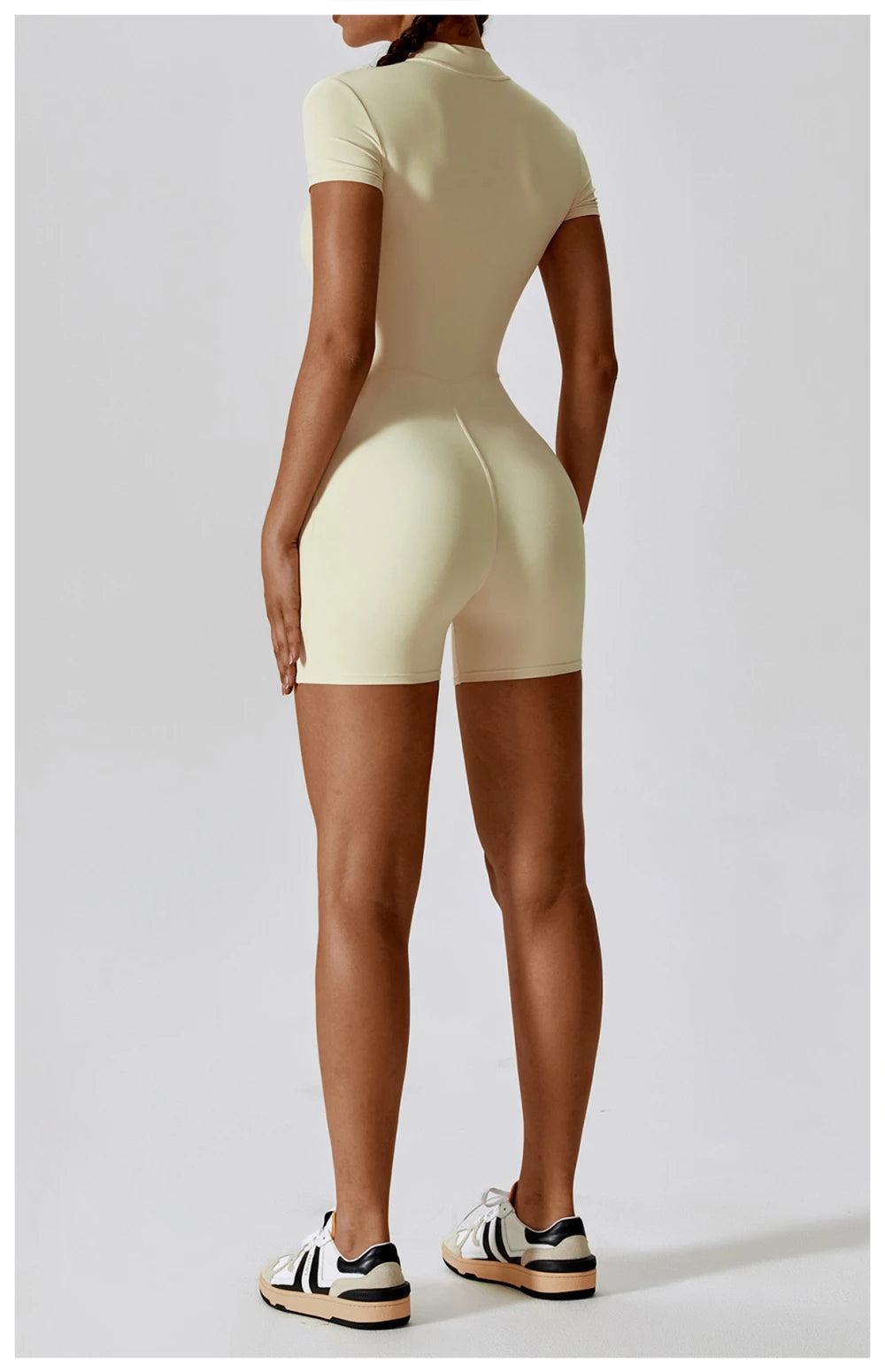 Short Sleeve Slim Fit Stretch Zip-Up Yoga Playsuit