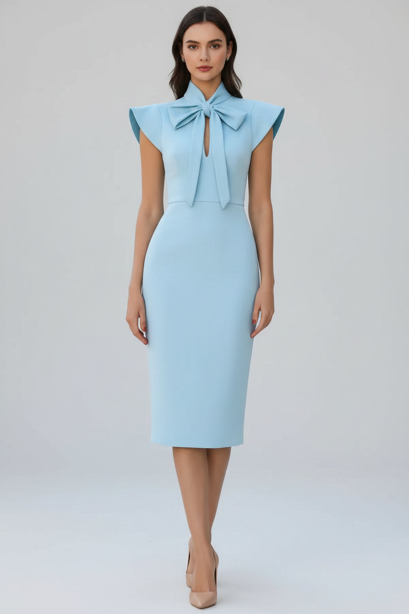 Bow Tie Neck Bodycon Midi Dress
