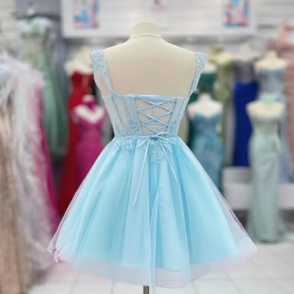 Off Shoulder Short Homecoming Dress for Teens Sparkly Lace DAMA Dress for Quinceanera 3D Floral Tulle Prom Ball Gown