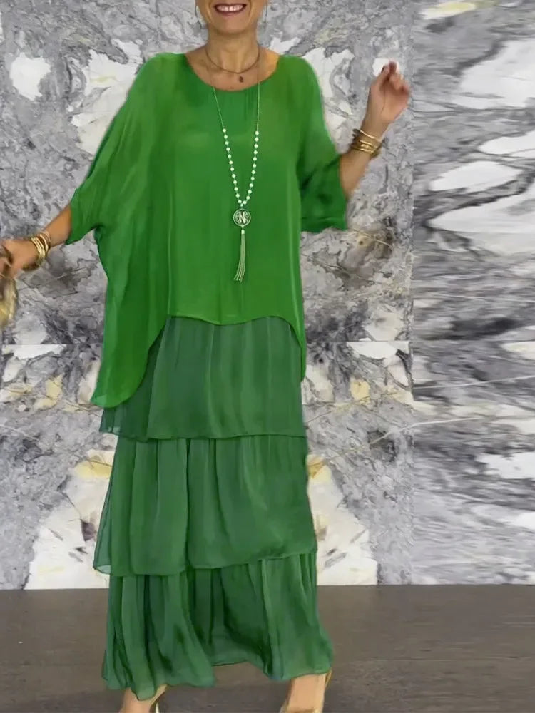 Chiffon Butterfly-Sleeve Maxi Dress