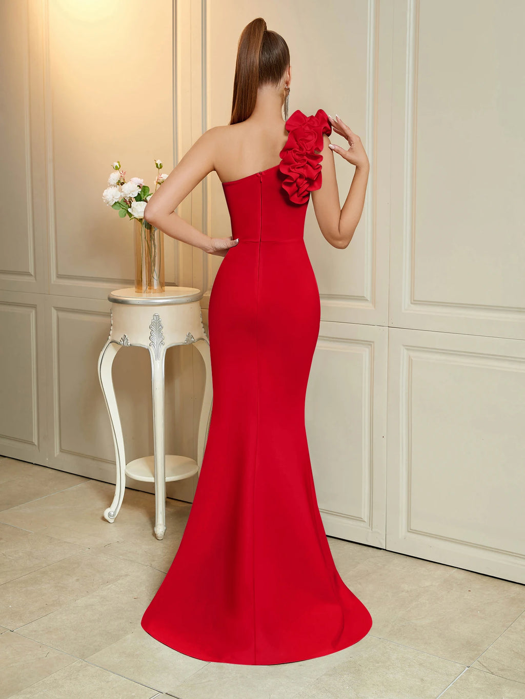 One-Shoulder Asymmetric Sheath Maxi Dress