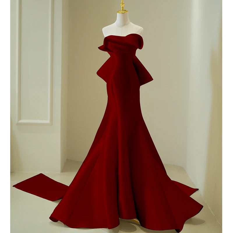 Strapless Satin Fishtail Ball Gown