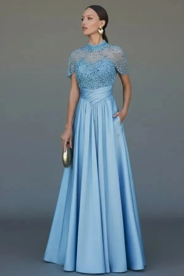 Strapless A-Line Evening Gown – Draped, Ruched, Appliqués, Custom