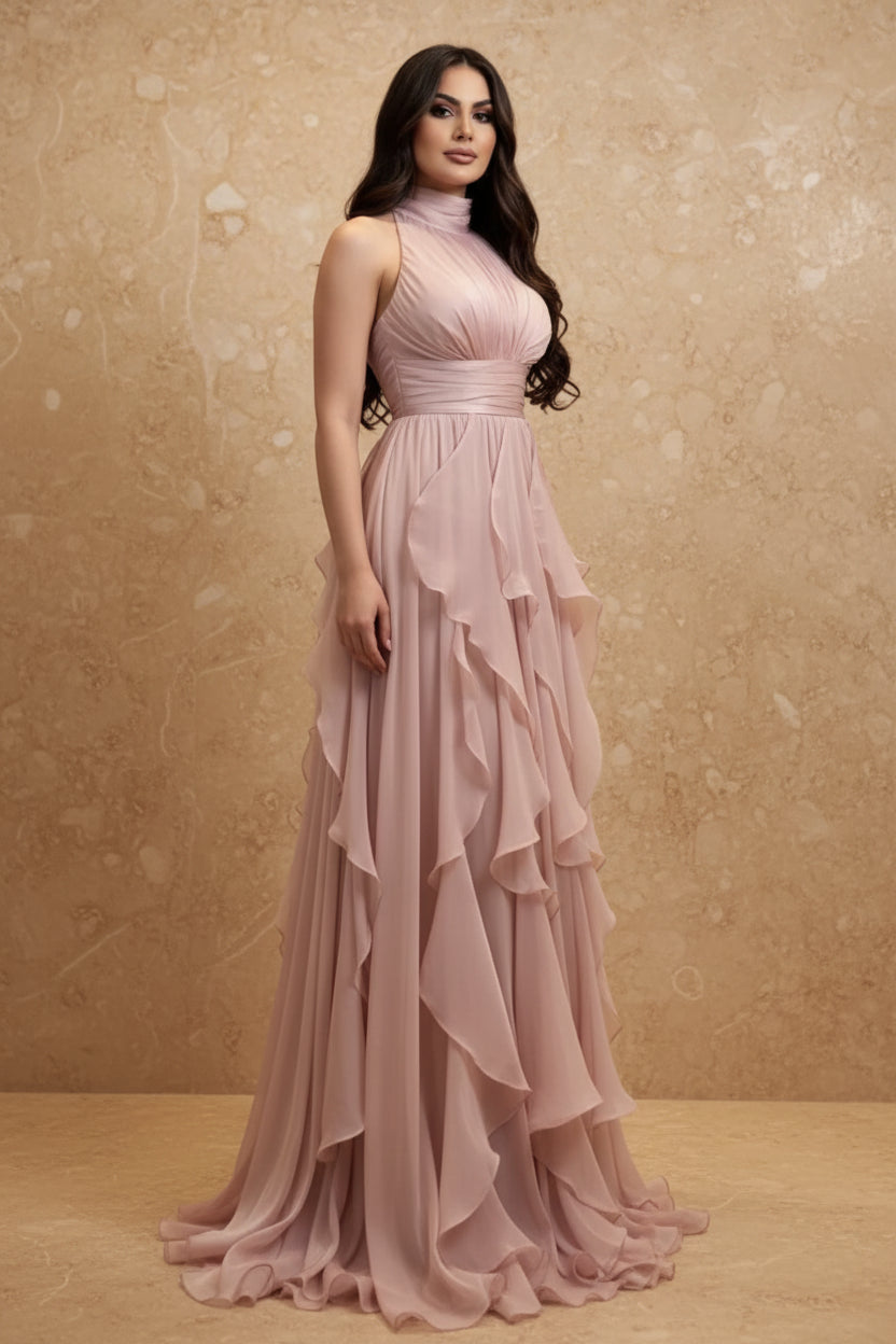 High-Waist A-Line Cake Maxi Dress