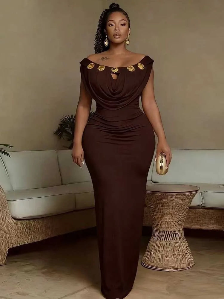 Bohemian Evening Dress – Off Shoulder High Waist Maxi