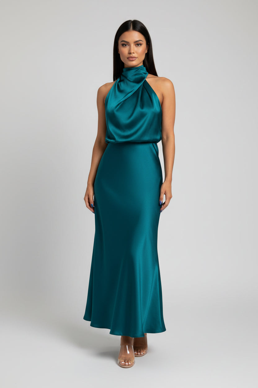 Silk Satin Sleeveless Evening Dress
